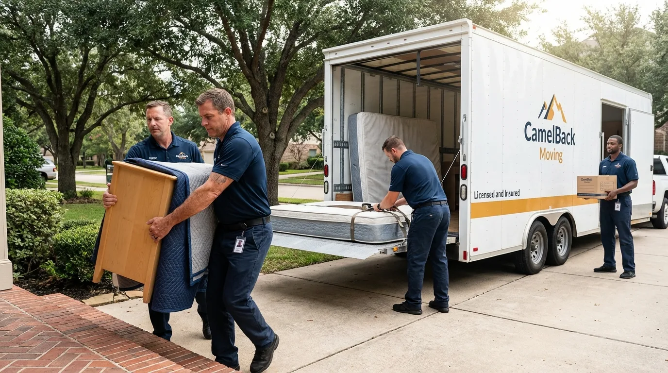 Crew loading residential truck for cross-state move from Placerville, CA